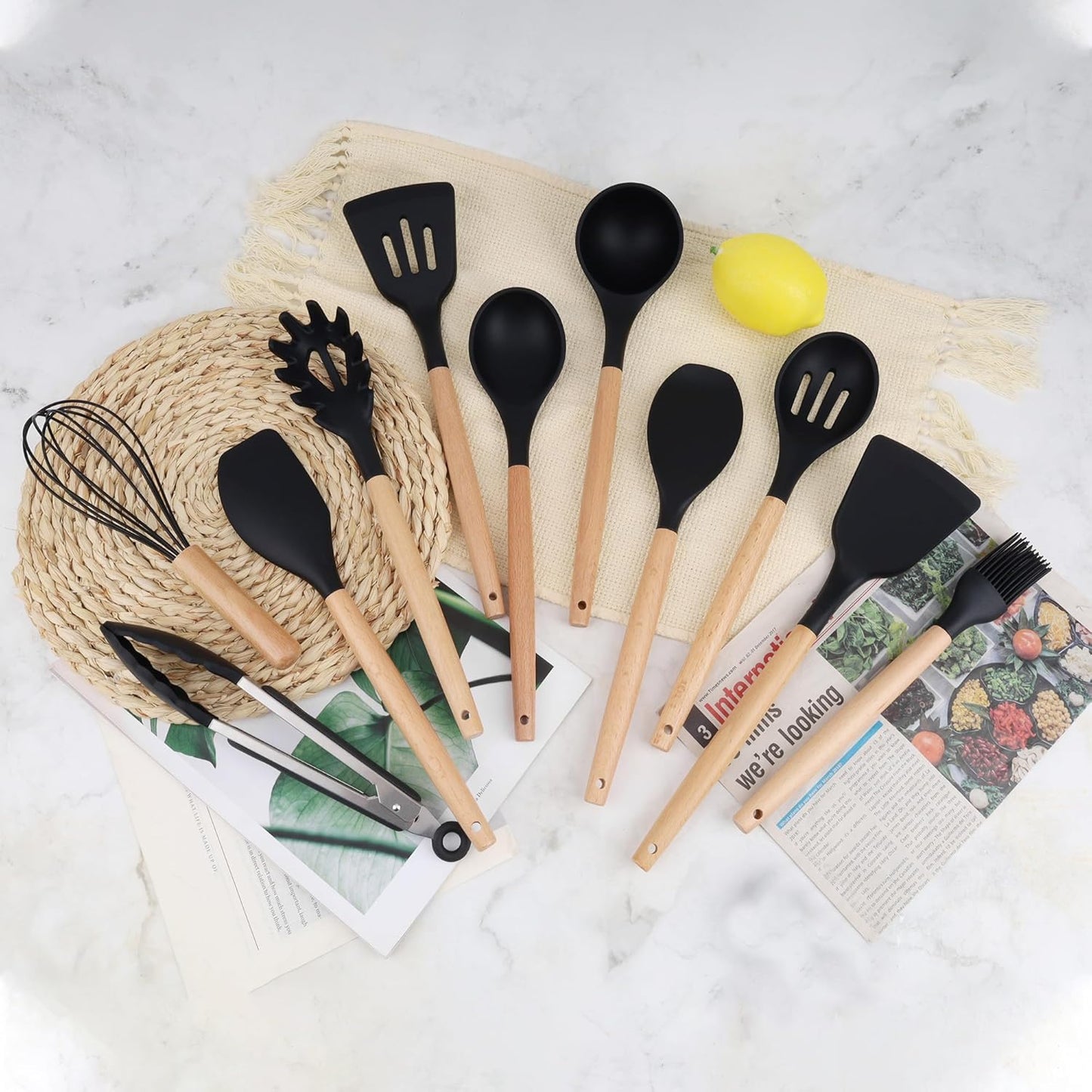 WOW HUT™ 12-Piece Silicone & Wooden Spatula Spoon Set